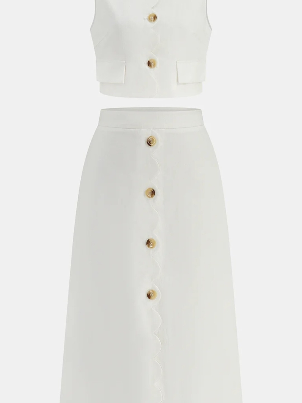 Commense White Maxi Skirt with Gold Buttons